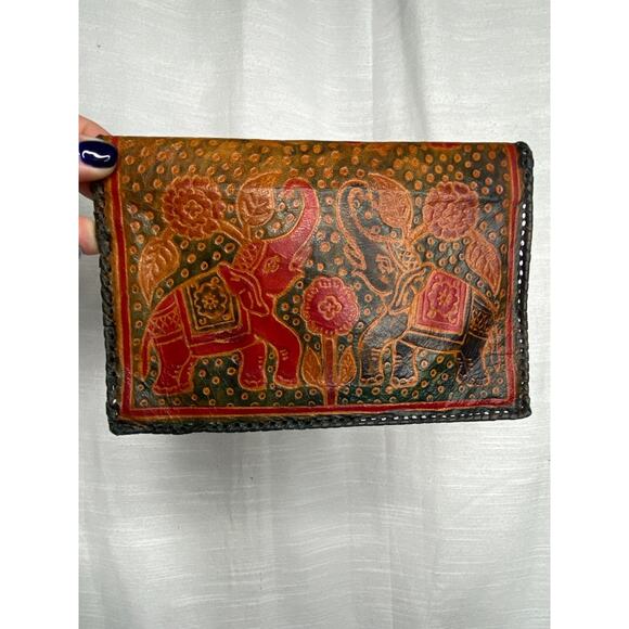 Vintage Leather Elephant Design Clutch - Picture 2 of 7